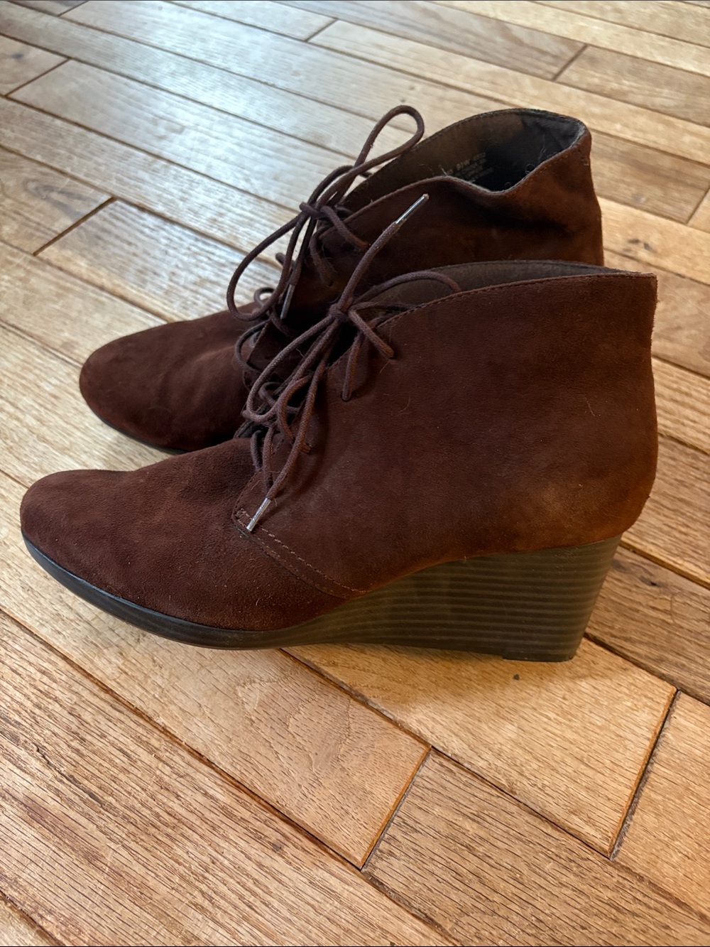 Clarks Brown Suede Lace-Up Wedge Ankle Booties